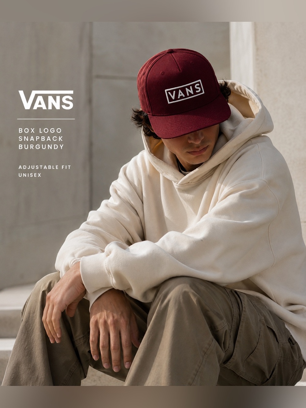 Vans Burgundy Box Logo Snapback Hat | Adjustable Skate Streetwear Cap